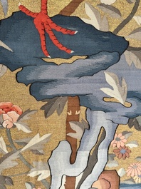 A rare and large Chinese gold-thread and silk 'Bai Niao Chao Feng 百鳥朝鳳' kesi panel, Republic