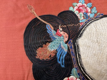 A large and fine Chinese embroidered silk 'Xi Wang Mu and Immortals' panel, 19th C.