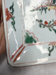 A set of five Chinese wucai Ko-Sometsuke square 'Crane' dishes for the Japanese market, with a tomobako, Tianqi