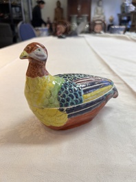 A rare Chinese famille rose hen pheasant tureen and cover, Qianlong