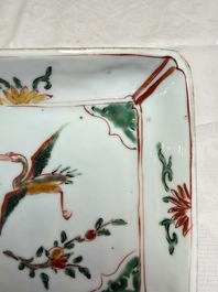 A set of five Chinese wucai Ko-Sometsuke square 'Crane' dishes for the Japanese market, with a tomobako, Tianqi