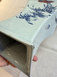 A Chinese blue, white and copper-red 'Birds among Flowering Branches' square gourd vase, 19th C.