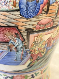 A Chinese Canton famille rose vase with narrative design, 19th C.