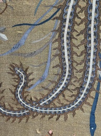 A rare and large Chinese gold-thread and silk 'Bai Niao Chao Feng 百鳥朝鳳' kesi panel, Republic