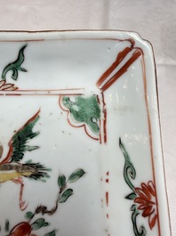 A set of five Chinese wucai Ko-Sometsuke square 'Crane' dishes for the Japanese market, with a tomobako, Tianqi