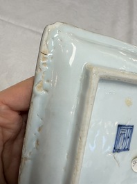 A set of five Chinese wucai Ko-Sometsuke square 'Crane' dishes for the Japanese market, with a tomobako, Tianqi