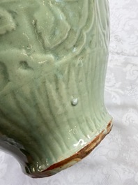 A fine large Chinese Longquan celadon 'Floral' jar, Ming