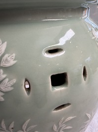 A Chinese slib-decorated celadon-ground garden seat, 19th C.