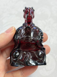 A rare complete set of 12 Chinese cherry amber 'Zodiac' figures on wooden stands, Qianlong mark, Republic