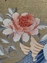 A rare and large Chinese gold-thread and silk 'Bai Niao Chao Feng 百鳥朝鳳' kesi panel, Republic