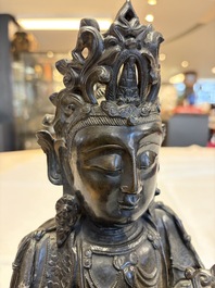 A fine Chinese bronze figure of Bodhisattva holding a ruyi, Ming
