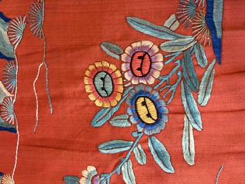 A large and fine Chinese embroidered silk 'Xi Wang Mu and Immortals' panel, 19th C.