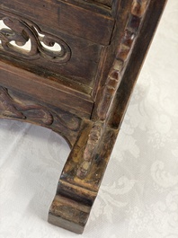 A Chinese huali and lacquer table screen embellished with stones and mother-of-pearl, Yongzheng mark, dated 1727, probably later.