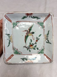 A set of five Chinese wucai Ko-Sometsuke square 'Crane' dishes for the Japanese market, with a tomobako, Tianqi