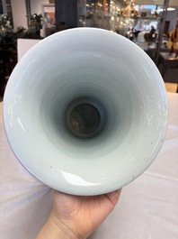 A pair of large Chinese blue and white 'Gu' vases with elegant ladies and playing boys, Kangxi