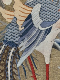 A rare and large Chinese gold-thread and silk 'Bai Niao Chao Feng 百鳥朝鳳' kesi panel, Republic