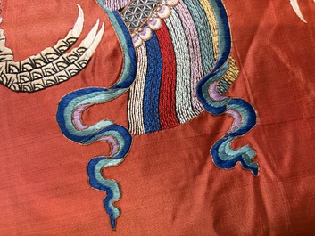 A large and fine Chinese embroidered silk 'Xi Wang Mu and Immortals' panel, 19th C.