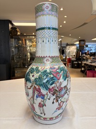A Chinese famille rose 'Warriors' vase, Xuande mark, 19th C.