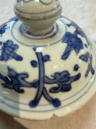 A Chinese blue and white 'Lotus Scroll' vase and cover, Ming