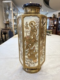 A fine Japanese Satsuma hexagonal vase with narrative design, Kinkozan 錦光山 mark, Meiji, 19th C.