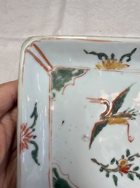A set of five Chinese wucai Ko-Sometsuke square 'Crane' dishes for the Japanese market, with a tomobako, Tianqi