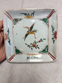A set of five Chinese wucai Ko-Sometsuke square 'Crane' dishes for the Japanese market, with a tomobako, Tianqi