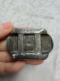 Two Chinese silver "Pai Fang 牌坊" sycee ingots, Yunnan mint, Zhang Tongchang 張同昌 and Chen Yuanchang 陳元昌 marks, 19th C.