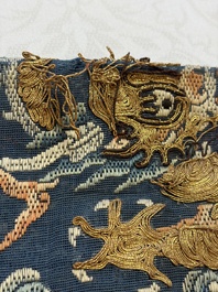 A Chinese silk blue-ground summer gauze 'Dragons' robe, 19th C.