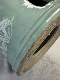 A Chinese slib-decorated celadon-ground garden seat, 19th C.