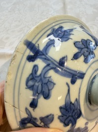 A Chinese blue and white 'Lotus Scroll' vase and cover, Ming