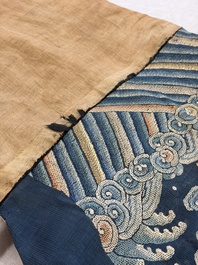A Chinese silk blue-ground summer gauze 'Dragons' robe, 19th C.