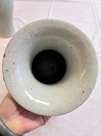 A Chinese celadon crackle-glazed vase and a lavender-blue crackle-glazed vase, 18/19th C.