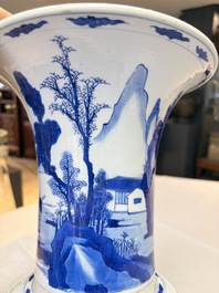 A Chinese blue and white 'Yenyen' vase with figures in a mountainous landscape, Kangxi