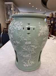 A Chinese slib-decorated celadon-ground garden seat, 19th C.