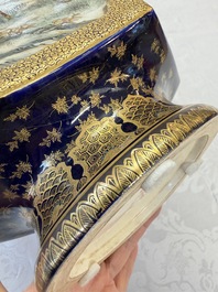 A fine Japanese Satsuma hexagonal vase with narrative design, Kinkozan 錦光山 mark, Meiji, 19th C.