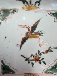 A set of five Chinese wucai Ko-Sometsuke square 'Crane' dishes for the Japanese market, with a tomobako, Tianqi
