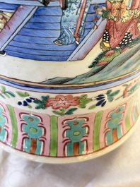 A Chinese Canton famille rose vase with narrative design, 19th C.