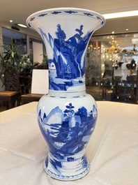 A Chinese blue and white 'Yenyen' vase with figures in a mountainous landscape, Kangxi