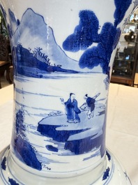 A Chinese blue and white 'Yenyen' vase with figures in a mountainous landscape, Kangxi