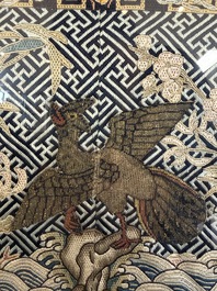A pair of Chinese embroidered silk 'Civil Ninth-Rank' badges and a pair of kesi 'Civil Fifth-Rank' badges, Qing