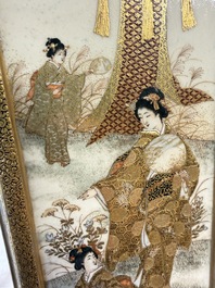 A fine Japanese Satsuma hexagonal vase with narrative design, Kinkozan 錦光山 mark, Meiji, 19th C.