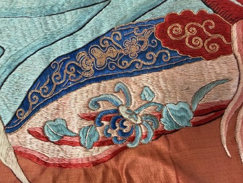 A large and fine Chinese embroidered silk 'Xi Wang Mu and Immortals' panel, 19th C.