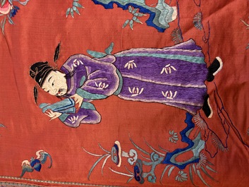 A large and fine Chinese embroidered silk 'Xi Wang Mu and Immortals' panel, 19th C.