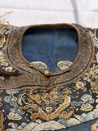 A Chinese silk blue-ground summer gauze 'Dragons' robe, 19th C.