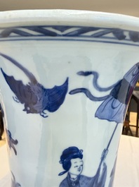 A pair of large Chinese blue and white 'Gu' vases with elegant ladies and playing boys, Kangxi