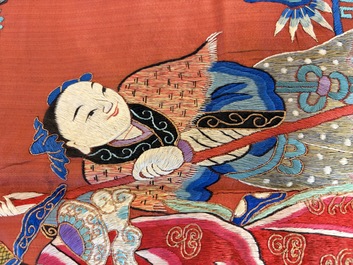 A large and fine Chinese embroidered silk 'Xi Wang Mu and Immortals' panel, 19th C.