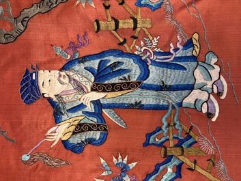 A large and fine Chinese embroidered silk 'Xi Wang Mu and Immortals' panel, 19th C.