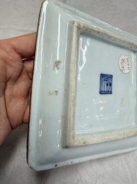 A set of five Chinese wucai Ko-Sometsuke square 'Crane' dishes for the Japanese market, with a tomobako, Tianqi