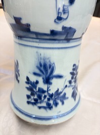A pair of large Chinese blue and white 'Gu' vases with elegant ladies and playing boys, Kangxi