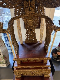 An exceptional Vietnamese gilt-lacquered wood and ivory 'Dragon and Phoenix' throne-shaped altar, 18/19th C.